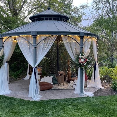 A beautiful gazebo and nice night lighting for your reception