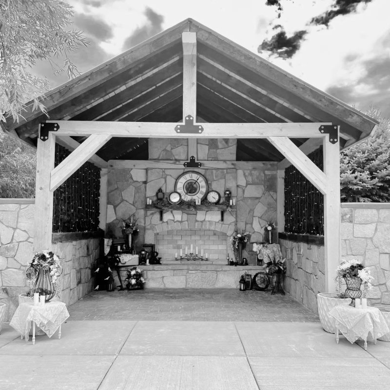 a group of people standing in front of a building