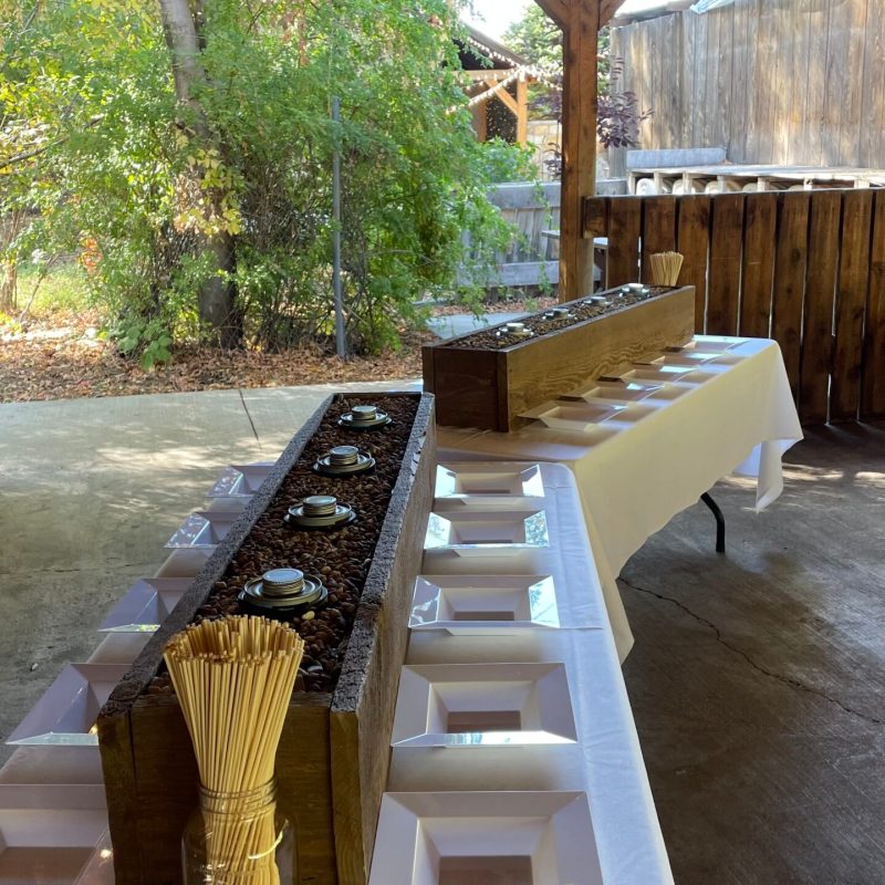 a chair sitting in front of a building